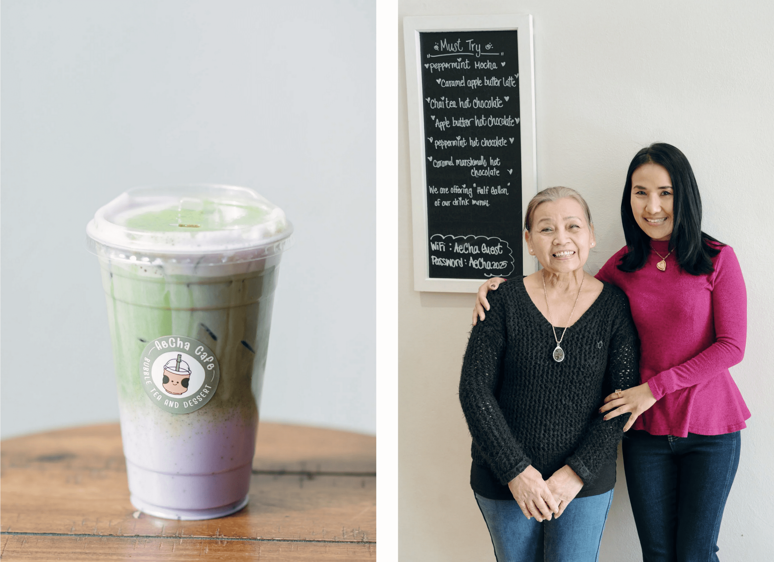 Taro Matcha Latte at AeCha Cafe, a family owned Bubble Tea Shop in Tipp City, Ohio