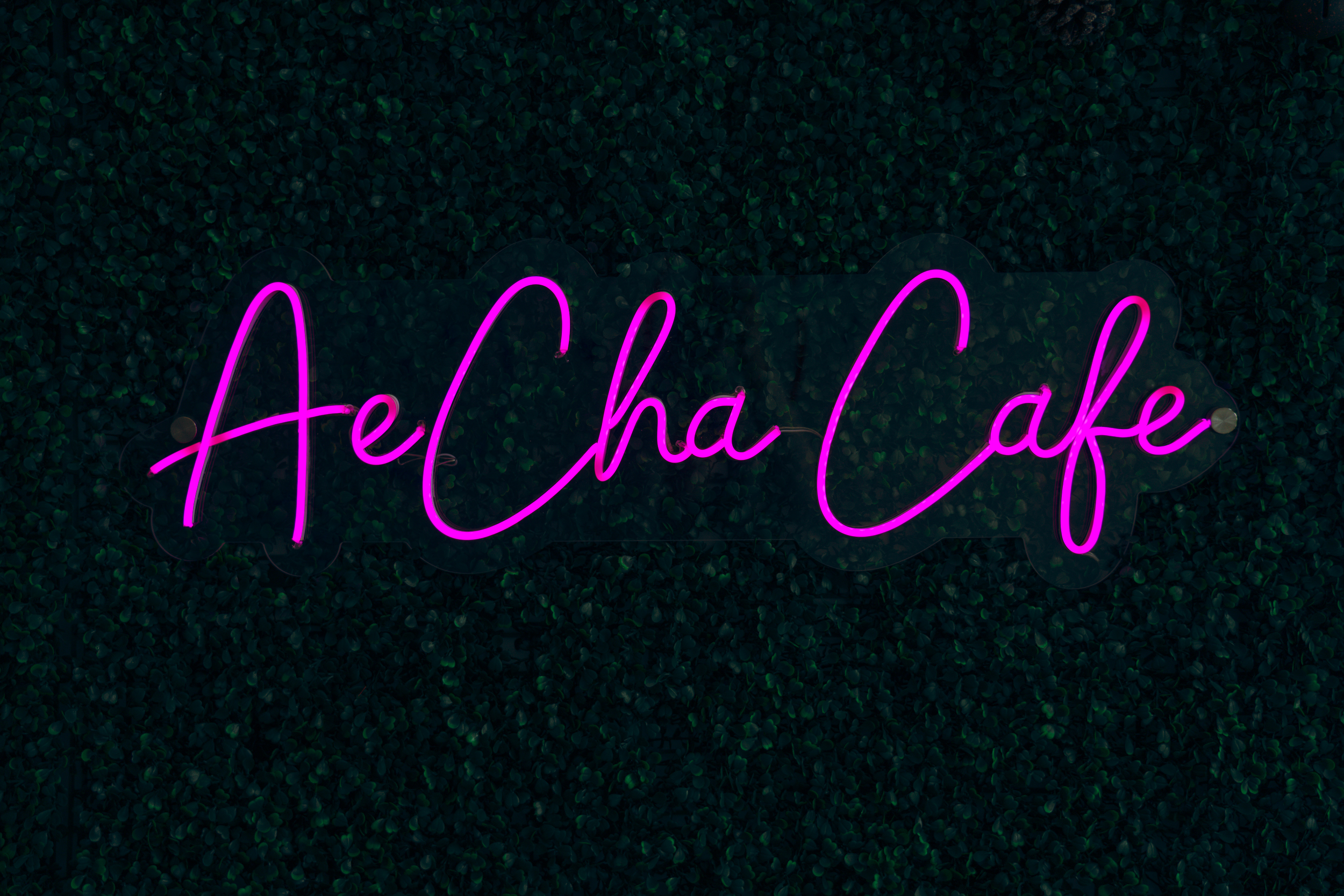 Pink Neon Sign for AeCha Cafe in Tipp City Serves Boba Tea, Coffee, and Desserts